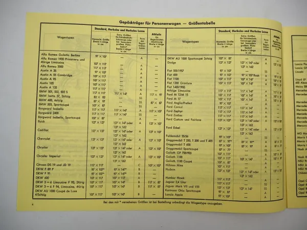 Herkules Heinrich Eckel München Gepäckträger auf dem Autodach Preisliste 1958