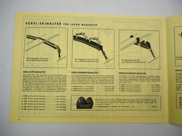 Herkules Heinrich Eckel München Gepäckträger auf dem Autodach Preisliste 1958