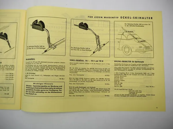 Herkules Heinrich Eckel München Gepäckträger auf dem Autodach Preisliste 1958