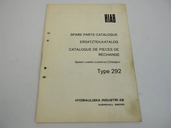 Hiab 292 Ladekran Ersatzteilliste Parts Book 1966