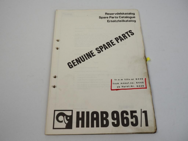 Hiab 965/1 Ladekran Ersatzteilliste Parts Book 1981