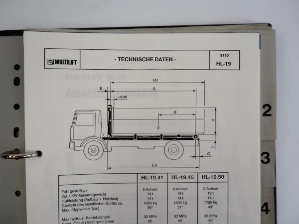 Hiab Multilift HL-19M Hakengerät Ersatzteilliste Bedienung Hydraulikschema 1993