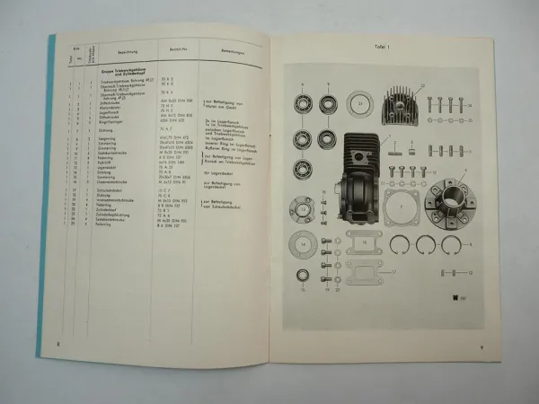 Hirth Motor 72W Einzylinder Betriebsanleitung Ersatzteilliste Garantiekarte 1957