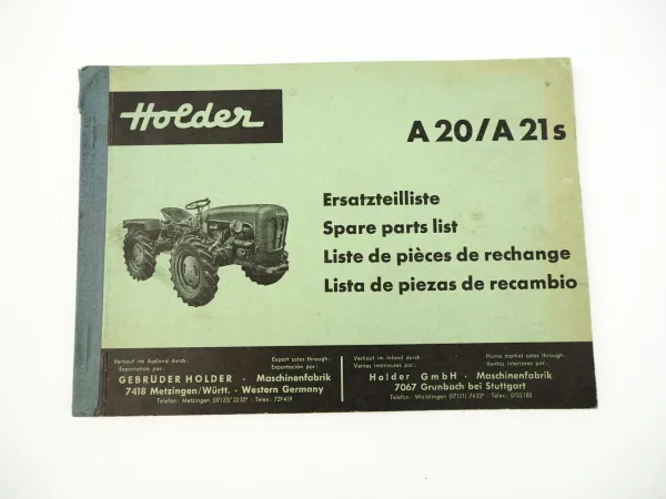 Holder A20 A21S Schlepper Ersatzteilliste Spare Parts List 1965