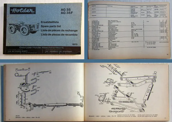 Holder AG35 AG35F Ersatzteilliste Spare Parts 1970