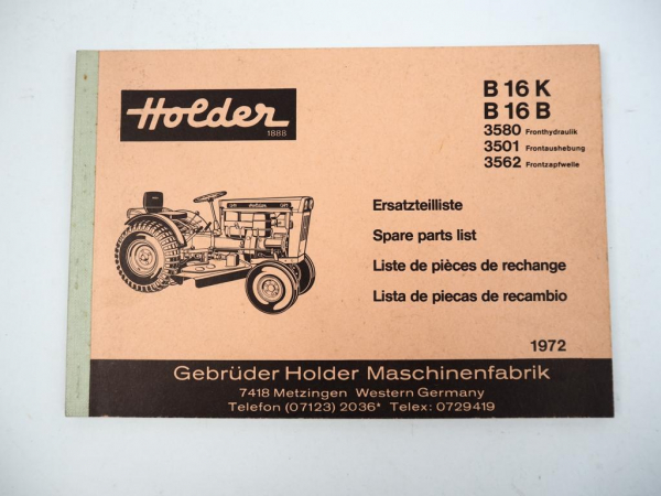 Holder B16K B16B Schlepper Ersatzteilliste Spare Parts List 1972