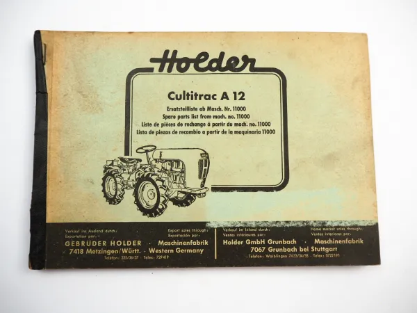 Holder Cultitrac A12 Allradschlepper Ersatzteilliste Spare Parts List 1962