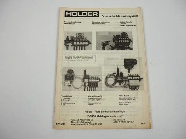 Holder DC 205 Dosicontrol Armatursystem Betriebsanleitung Ersatzteilliste 1989