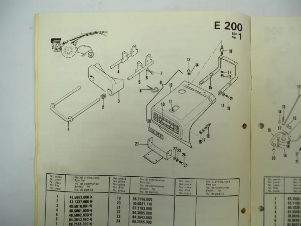 Holder E200 Einachsschlepper mit Anbaugeräten Ersatzteilliste Parts List 1982