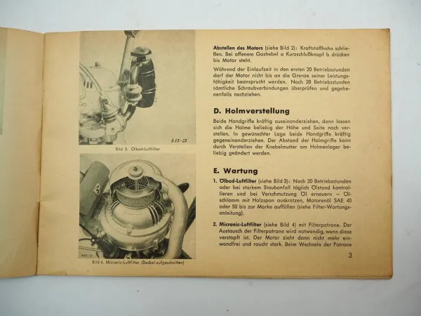 Holder E3 Motorhacke Betriebsanleitung Ersatzteilliste 1965