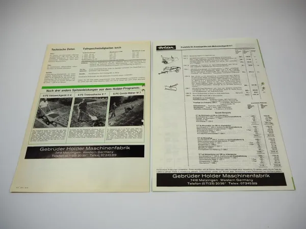 Holder H7 Mehrzweckgerät 7 PS Prospekt Technische Daten Preisliste 1972