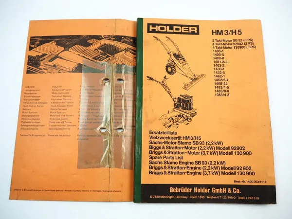 Holder HM3 H5 Vielzweckgerät Ersatzteilliste Ersatzteilkatalog Parts List 1981