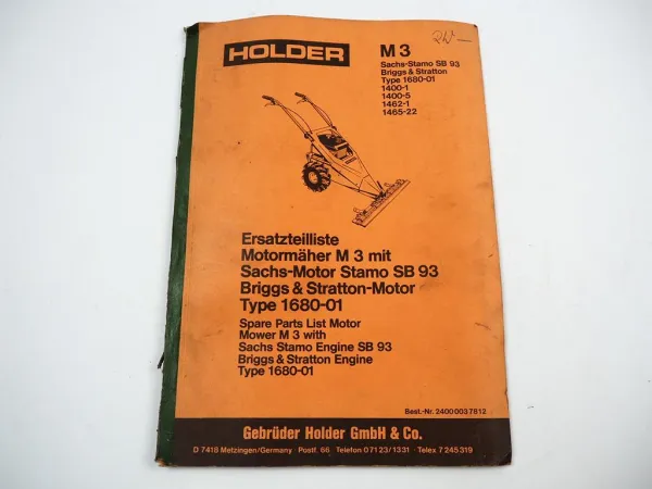Holder M3 Motormäher Ersatzteilliste Ersatzteilkatalog 1978