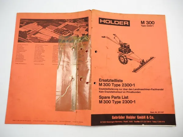 Holder M300 Type 2300-1 Balkenmäher Ersatzteilkatalog Ersatzteilliste 1984