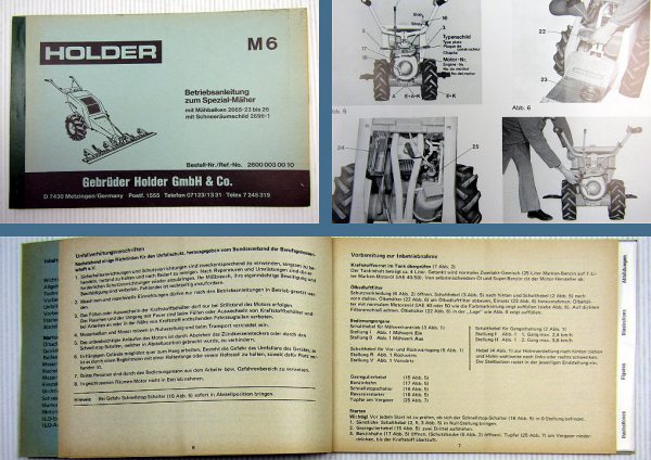Holder M6 Spezial Mäher Betriebsanleitung Bedienungsanleitung 1980
