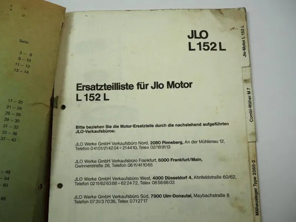 Holder M7 Combi Mäher mit Motor JLO L152 6PS Ersatzteilliste 1973