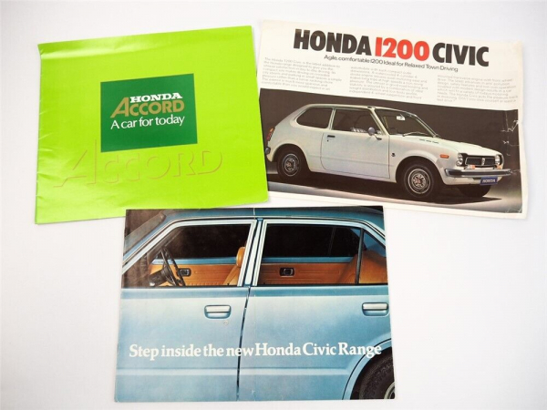 Honda Accord Civic 3x Prospekt Brochure Price List 1970er Jahre