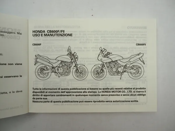Honda CB600 F FII Hornet Uso e Manutenzione Manual Propietario Instruktieboek