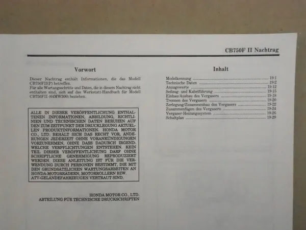 Honda CB750FII Werkstatthandbuch Nachtrag Reparaturanleitung 1993