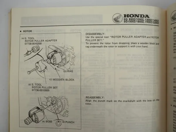 Honda EG 850 1000 1200 1400 1500 1800 1900 2200 Z Generator Werkstatthandbuch