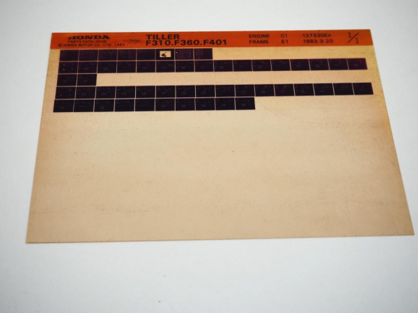 Honda F 310 360 401 Tiller Parts List Ersatzteilliste Microfich 3/1983