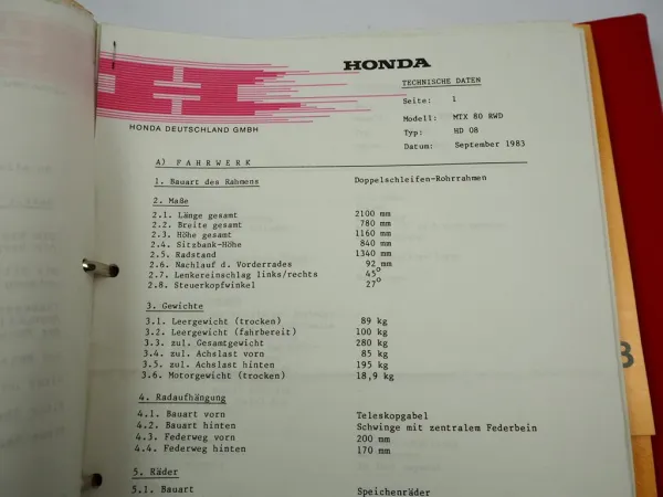 Honda Motorrad MBX MT MB 80 ... Technische Nachrichten Kundendienst Information