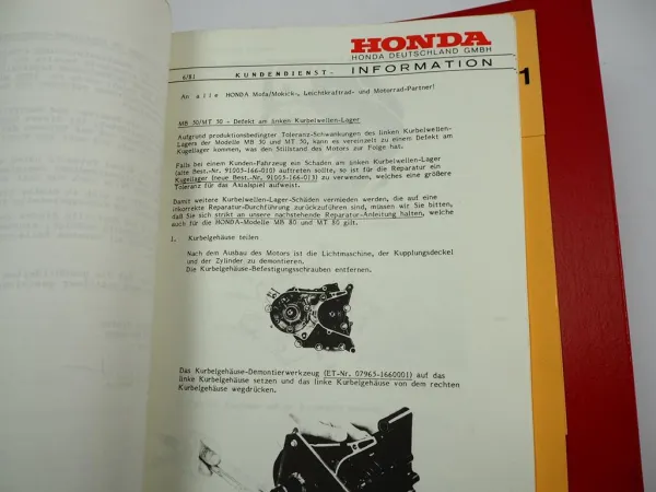 Honda Motorrad MBX MT MB 80 ... Technische Nachrichten Kundendienst Information