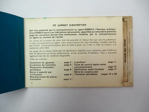 Honda N360 N600 Carnet de service et de garantie 1971