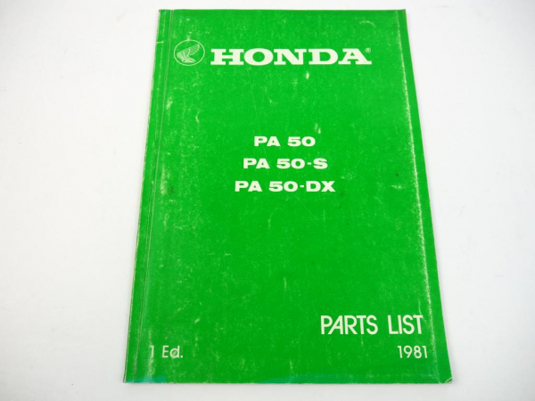 Honda PA 50 S DX Camino Mofa Spare Parts List Ersatzteilliste 1981 englisch