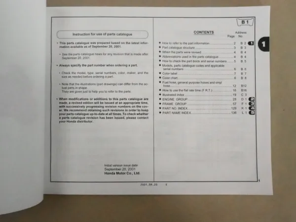 Honda VFR800 VFR800A Parts Catalogue Ersatzteilkatalog 2001