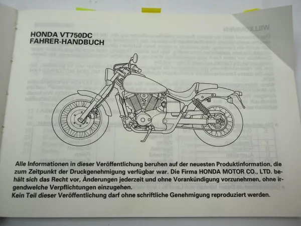 Honda VT750DC Black Widow Betriebsanleitung Fahrerhandbuch Schaltplan 2000 Owners Manual
