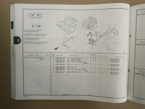 Honda VTR1000 F Parts Catalogue Ersatzteilkatalog 1998 Teilekatalog