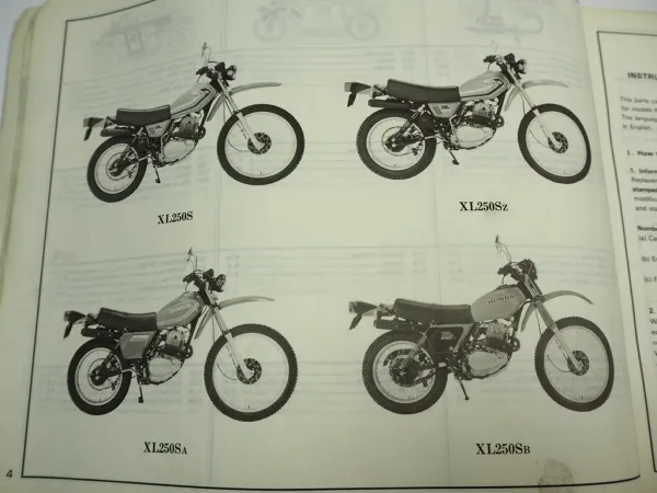 Honda XL 250S Sz Sa Sb Ersatzteilkatalog Parts List Ersatzteilliste 1981