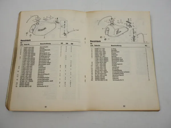 Honda XL500 SZ SA SB RC Ersatzteilliste Ersatzteilkatalog 1982