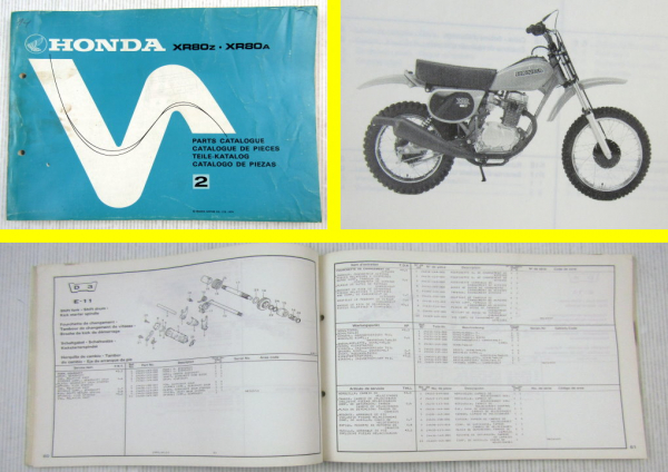 Honda XR80Z XR80A Parts Catalogue Ersatzteile Teilekatalog Catalogue de Pieces