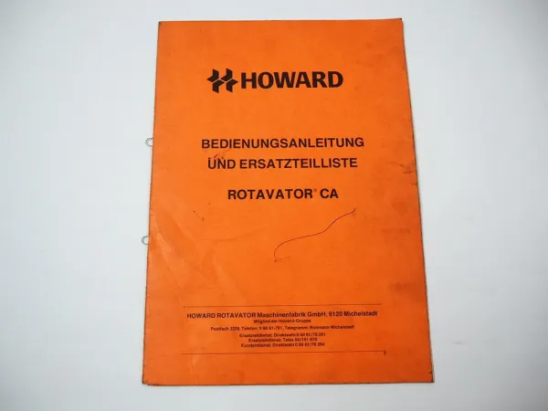 Howard CA Rotavator Betriebsanleitung Ersatzteilliste 1977