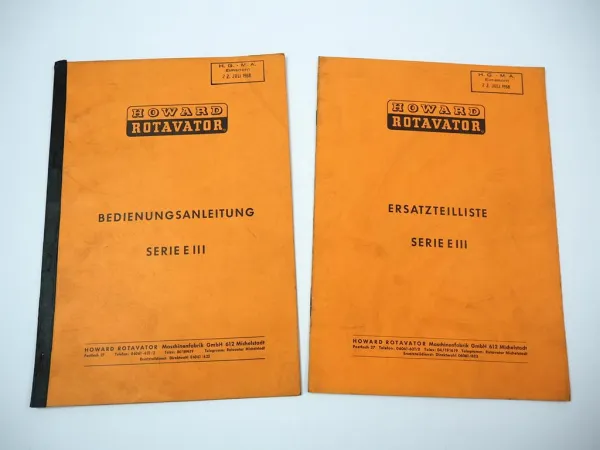 Howard Rotavator Serie EIII Bodenfräse Betriebsanleitung Ersatzteilliste 1968