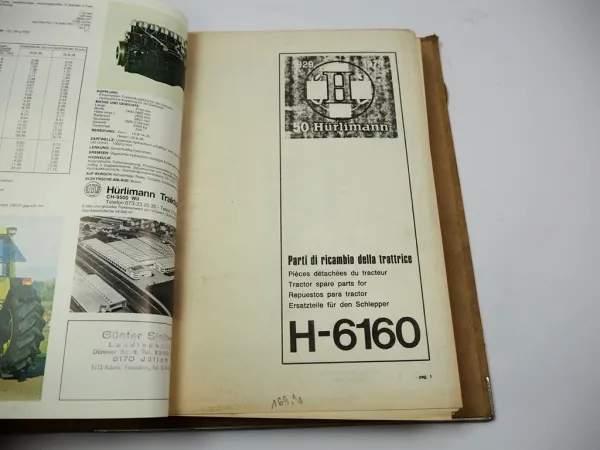 Hürlimann H-6160 Schlepper Ersatzteilliste Parti di ricambio 1979/80