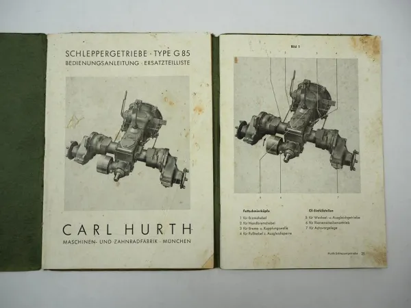 Hurth G85 Getriebe Betriebsanleitung Ersatzteilliste 1954 Eicher Schlüter