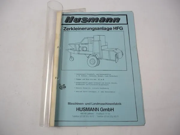 Husmann HFG II Häcksler Zerkleinerungsanlage Betriebsanleitung Ersatzteilliste