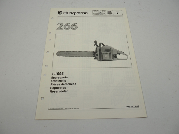 Husqvarna 266 Kettensäge Motorsäge Ersatzteilliste Parts List 1993