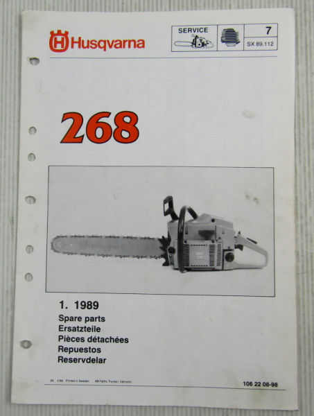 Husqvarna 268 Kettensäge Motorsäge Ersatzteilliste Bild-Katalog Parts List 1/89