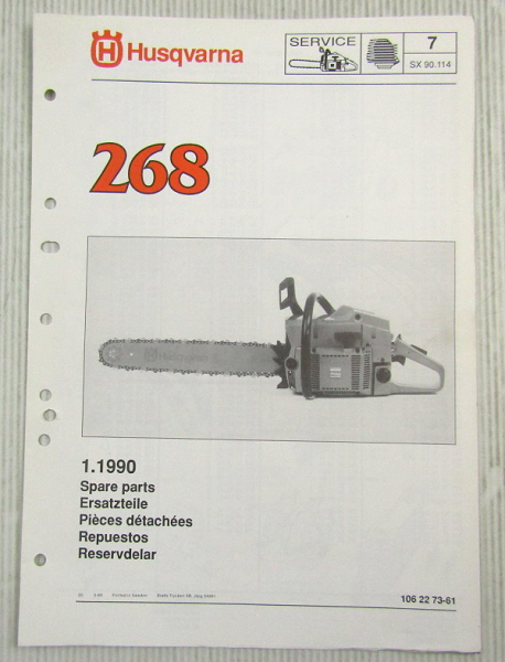 Husqvarna 268 Kettensäge Motorsäge Ersatzteilliste Bild-Katalog Parts List 1/90