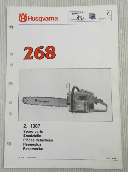 Husqvarna 268 Kettensäge Motorsäge Ersatzteilliste Bild-Katalog Parts List 2/87