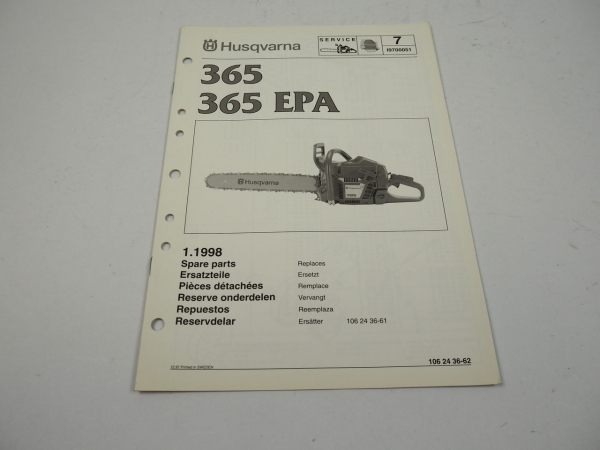 Husqvarna 365 EPA Kettensäge Motorsäge Ersatzteilliste Parts List 1998