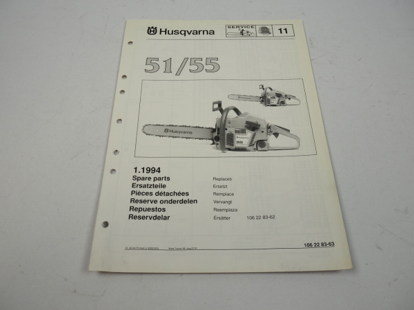 Husqvarna 51/55 Kettensäge Motorsäge Ersatzteilliste Parts List 1994