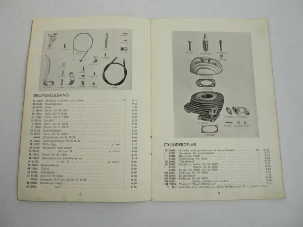 Husqvarna Lättviktsmotorcykel Motorfahrrad Delar Tillbehör Ersatzteilliste 1939