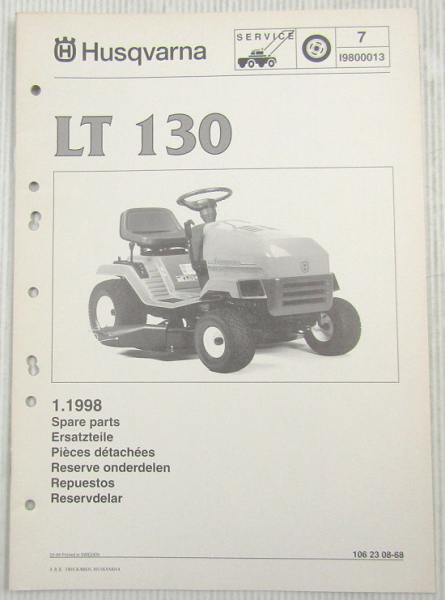 Husqvarna LTH130 Lawn Tractor Spare Parts List Catalog 01/1998