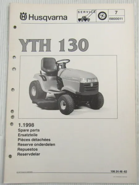Husqvarna YTH130 Lawn Tractor Spare Parts List Catalog 01/1998