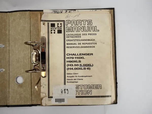 Hyster Challenger H70-110XL H90XLS Parts Manual Ersatzteilliste 1989